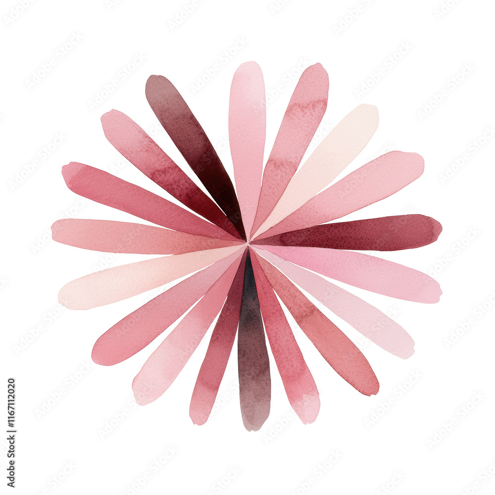 Aufkleber watercolor abstract pattern with pink radiating strips arranged symmetrically in a circular design. 