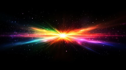 Fototapeta premium Vibrant light beams emanating from a wormhole in dark space, surrounded by twinkling stars