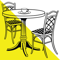 Cozy Café Table Silhouette with Chairs and Cup