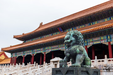 Beijing Palace Museum Taihe Gate and bronze lion ancient architecture