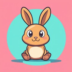 Fototapeta premium Cute Cartoon Rabbit with Big Eyes Sitting on a Background of Pink and Blue, Perfect for Children's Illustrations and Fun Designs