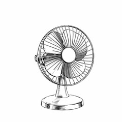 Vintage Desk Fan: Hand-drawn illustration of a classic desk fan, perfect for adding a touch of retro style to your designs.  