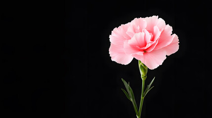 Fototapeta premium minimalist composition featuring pink carnation on black background, evoking elegance and simplicity