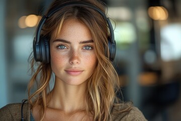 Professional Woman Communication Headset Modern Office