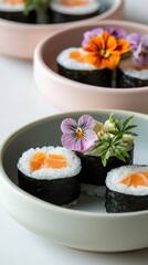 Minimalistic Sushi Presentation with Pastel Plate Design