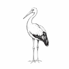 Obraz premium Elegant Stork Illustration: A detailed ink drawing of a graceful stork, standing tall and proud. Perfect for nature lovers, ornithology enthusiasts, and anyone seeking an elegant design. 