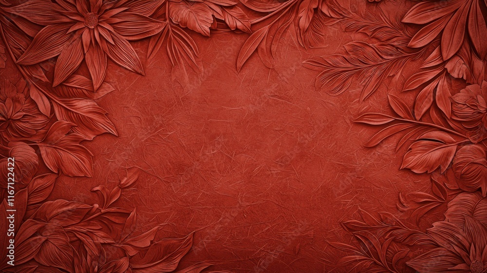 Poster textured background featuring intricate floral patterns in deep red tones, perfect for creative desi