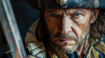 Intense pirate captain with dramatic expression