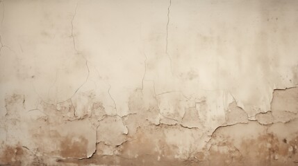 Obraz premium Cracked concrete wall with a weathered look, space on the right, backlighting, soft beige background,generative ai illustration