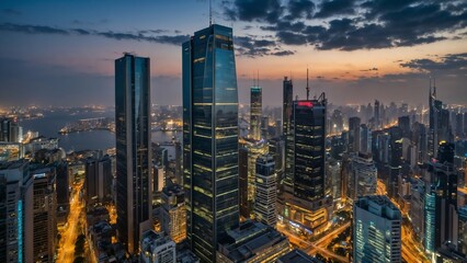 Obraz premium Modern Urban City Skyline: A Breathtaking View of Metropolitan Architecture