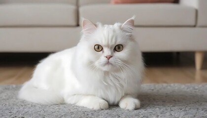 a white persian cat, The adorable white Persian cat is in the living room at home. Pet Animal Concept.