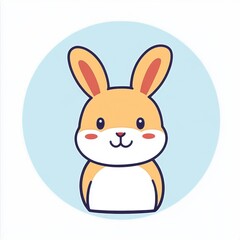 Obraz premium Cute cartoon style rabbit character with cheerful expression designed for children's products, educational materials, and digital illustrations featuring a simple background