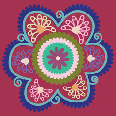 Circle shape suzani pattern - traditional art object in Uzbekistan. Digital patterns for textiles and fabrics. Uzbekistan culture.	