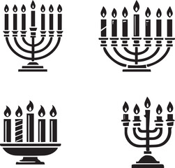 Candle icons set. Black silhouette candles religion. Vector
