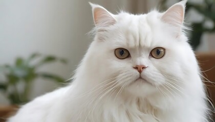 a white persian cat, The adorable white Persian cat is in the living room at home. Pet Animal Concept.