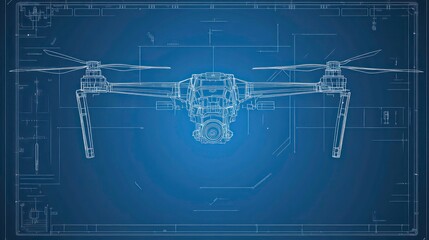 Vector Quadcopter or drone line blueprint wireframe