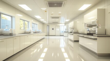 Bright and spacious laboratory interior with modern equipment and ample natural light