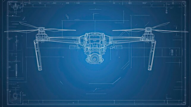 Vector Quadcopter or drone line blueprint wireframe
