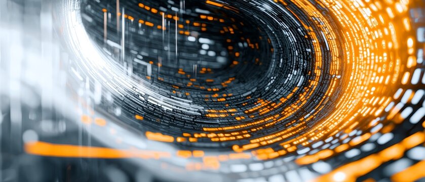 Abstract Digital Data Stream swirling code binary technology background futuristic orange grey