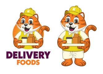 Cheerful Delivery Food Tiger Mascot Character