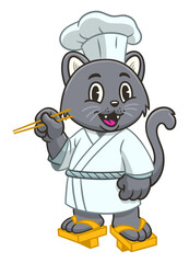 Cheerful Japanese Chef Cat Mascot Character