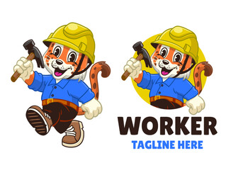 Happy Jaguar Construction Worker Mascot Design