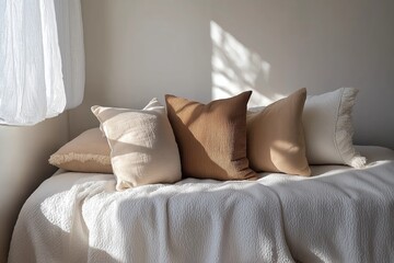 This serene corner features soft pillows arranged on a cozy bed, enhancing the interior of the house with delightful cozy home ideas.