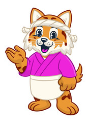 Joyful Wild Cat Chef Mascot Illustration