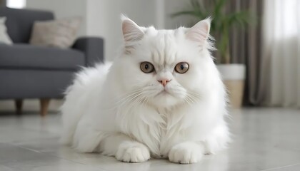 Obraz premium a white persian cat, The adorable white Persian cat is in the living room at home. Pet Animal Concept.
