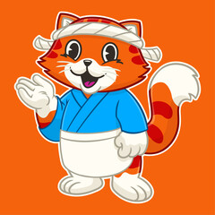 Orange Cat Japanese Chef Mascot Illustrasion