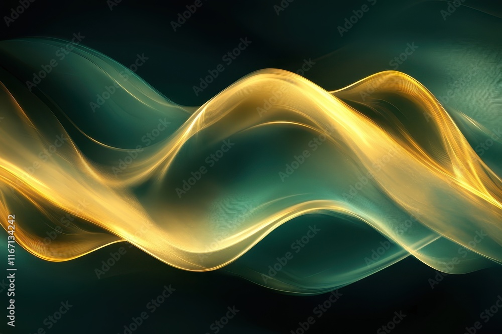 Poster flowing golden waves dance gracefully across a dark backdrop, creating a captivating visual experien