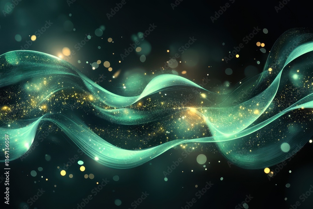 Poster stunning ethereal waves of light dance through a cosmic backdrop, creating a mesmerizing play of col