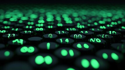 Glowing Green Binary Code on Dark Technological Background Representing Digital Innovation