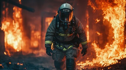 Brave Firefighter Battling Intense Flames in Dangerous Situation