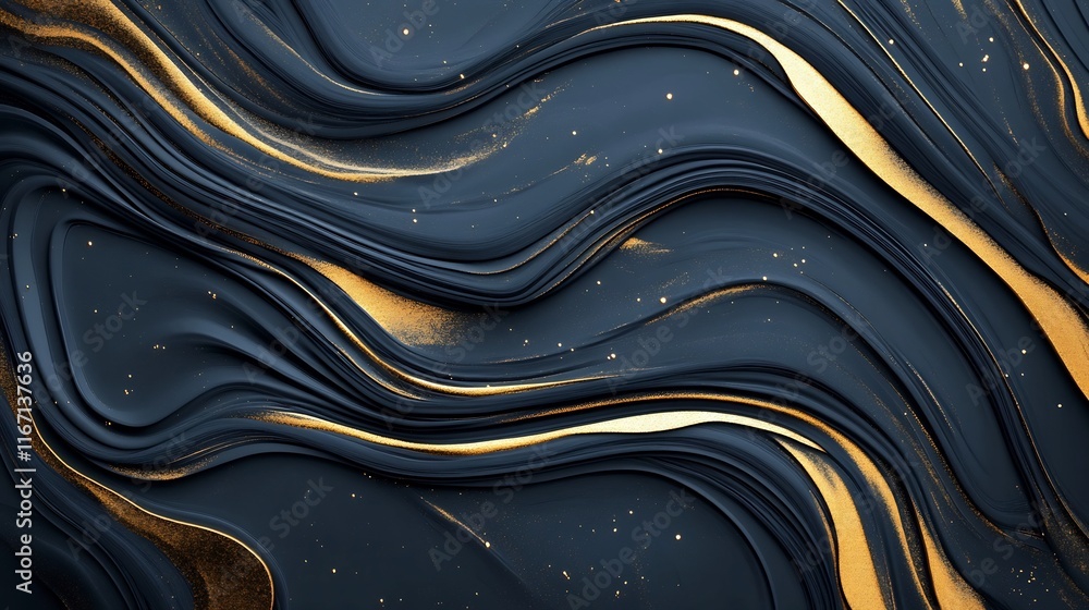 Poster mesmerizing abstract black and gold fluid design with ample copy space