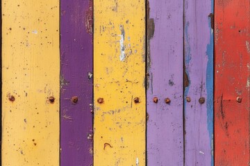 Obraz premium The old iron background is painted yellow, orange, purple, red in with rust and chips