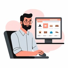 Online Marketplace Shopping Flat Design Illustration, Explore Money-Saving Deals and Seamless E-Commerce Experience