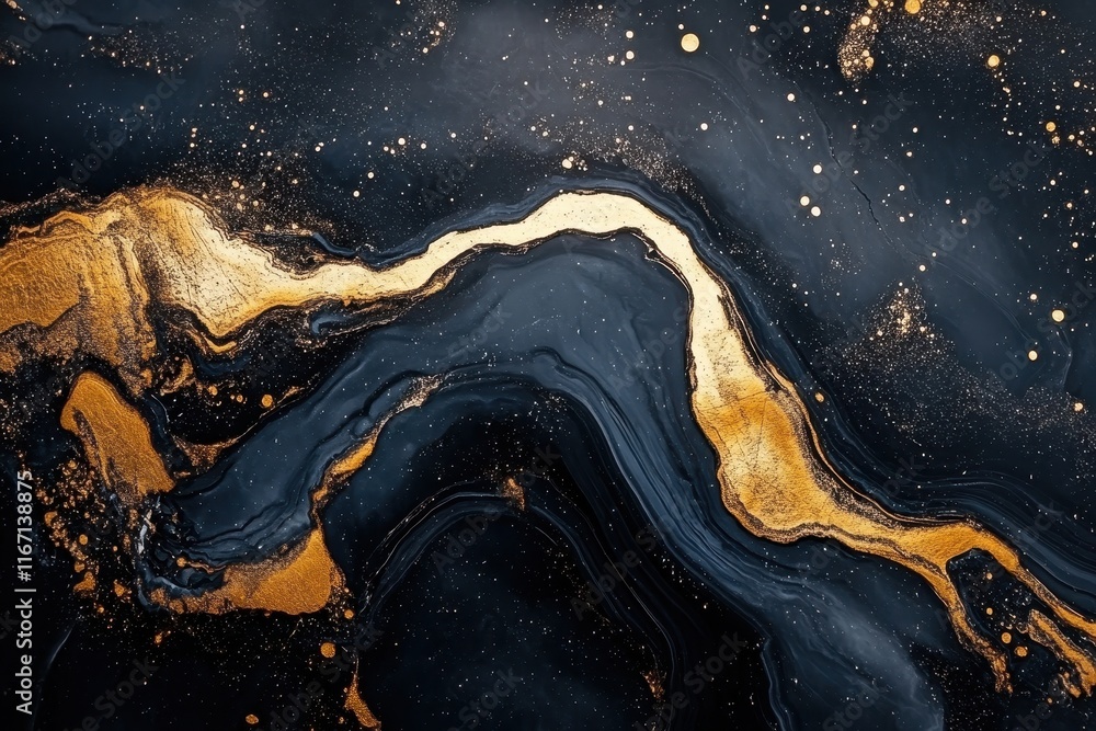 Aufkleber elegant abstract design featuring swirling gold and deep blue colors with shimmering textures and dy
