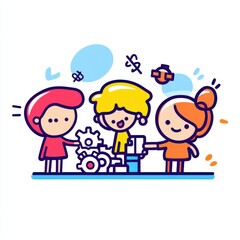 Fototapeta premium Playful Children Engaging in Creative Engineering Activities with Colorful Gears and Tools in a Fun Learning Environment