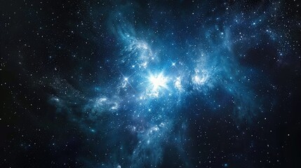 Fototapeta premium a view of the night sky with stars and a bright blue star cluster in the middle of the image and a black background.