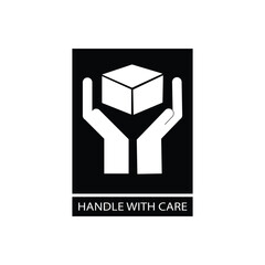 Common packaging symbols with black frame.  Handle with care, Recycled, Fragile, vector icon set.