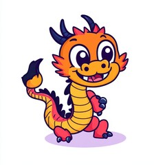 Fototapeta premium Adorable Cartoon Dragon Character with Big Eyes and Playful Expression in Bright Colors Perfect for Children's Illustrations and Fantasy-themed Designs