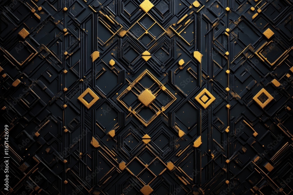 Poster intricate geometric patterns with gold and black textures create a stunning modern visual masterpiec