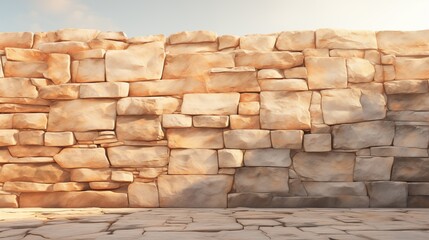 Obraz premium Large textured stone wall with natural imperfections, space on the left, golden hour lighting, soft gray background,generative ai illustration