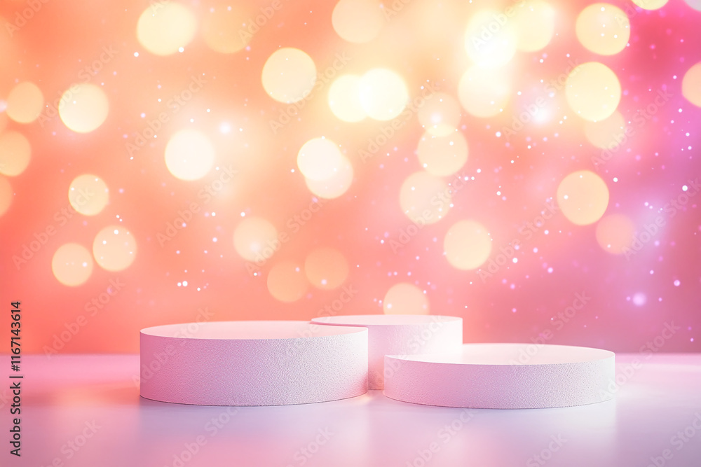Aufkleber White podiums with a colorful bokeh background, perfect for display or product showcase