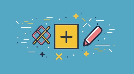 Fototapeta premium Basic Math Addition Line Art Vector Icon for Education