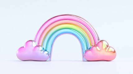 Shiny Chromed 3D Whimsical Rainbow Icon with Y2K Vibes