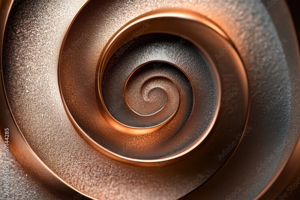 Poster intricate spiral design showcasing a blend of light and texture in a captivating metallic hue. gener