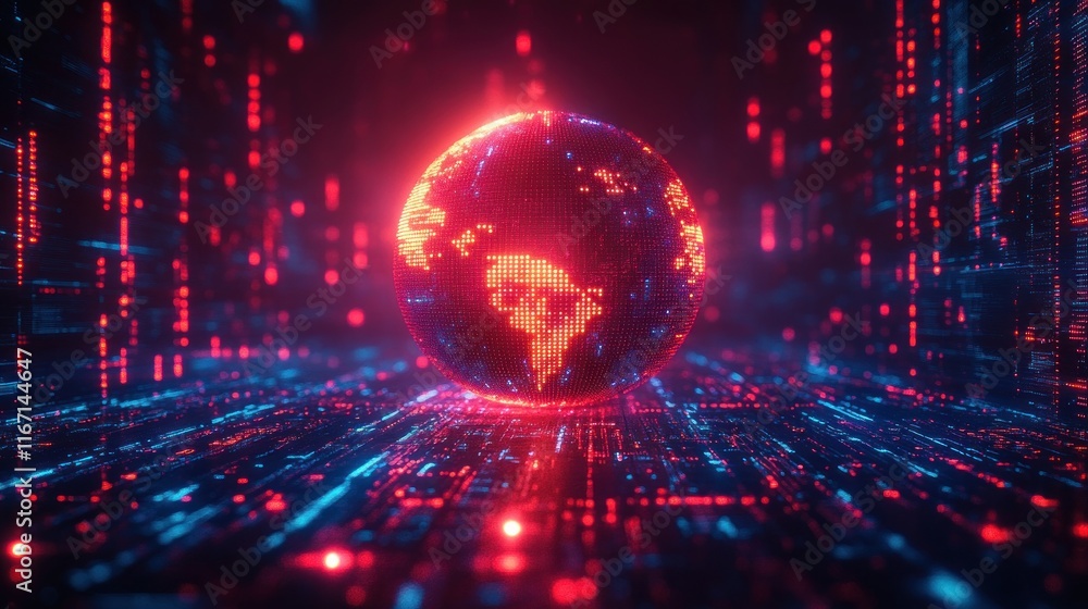Aufkleber futuristic digital globe cyberpunk breaking news background for live report and broadcasting