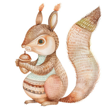 recommend clip art: Watercolor cute squirrel with peanut animal wildlife cartoon character clip art element illustration